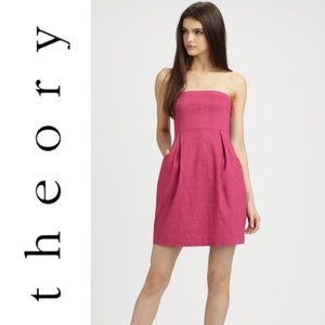 THEORY Strapless Linen Mini Dress With Pockets